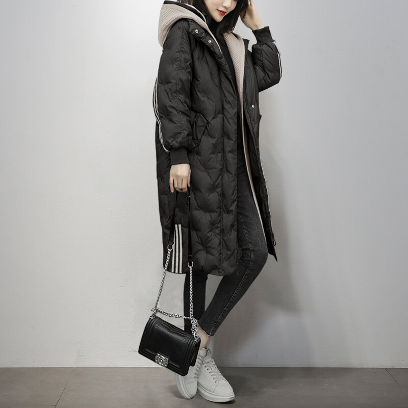 フード付きコート,女性用ウォームコート,厚手のロングコート,秋冬コレクション,2021