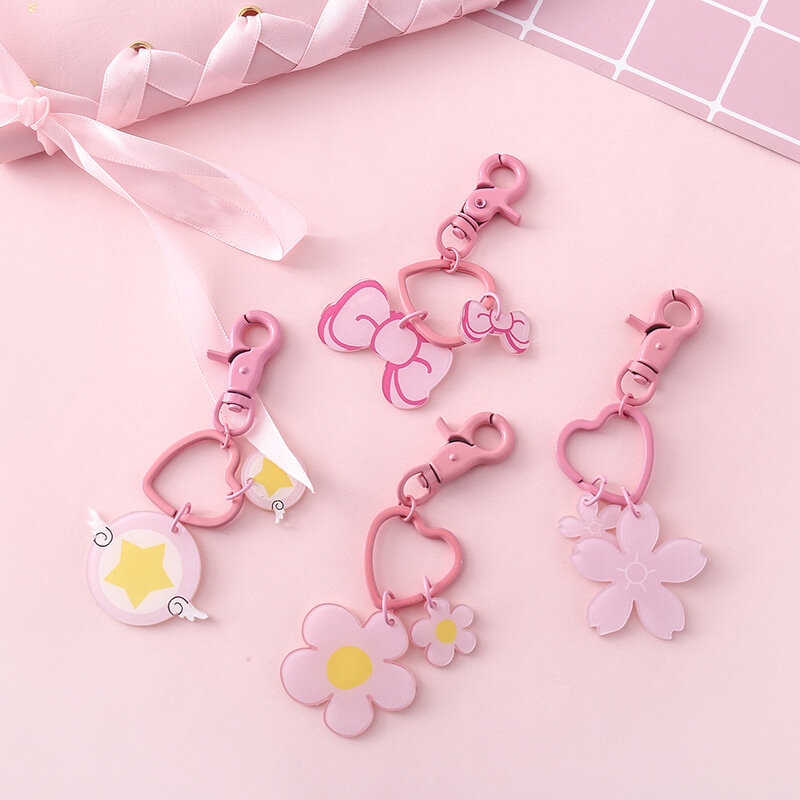 Cute Pink Girl Heart Love Keychain Car Cartoon Bow Key Ring Bag Pendant Decoration Accessory Gift