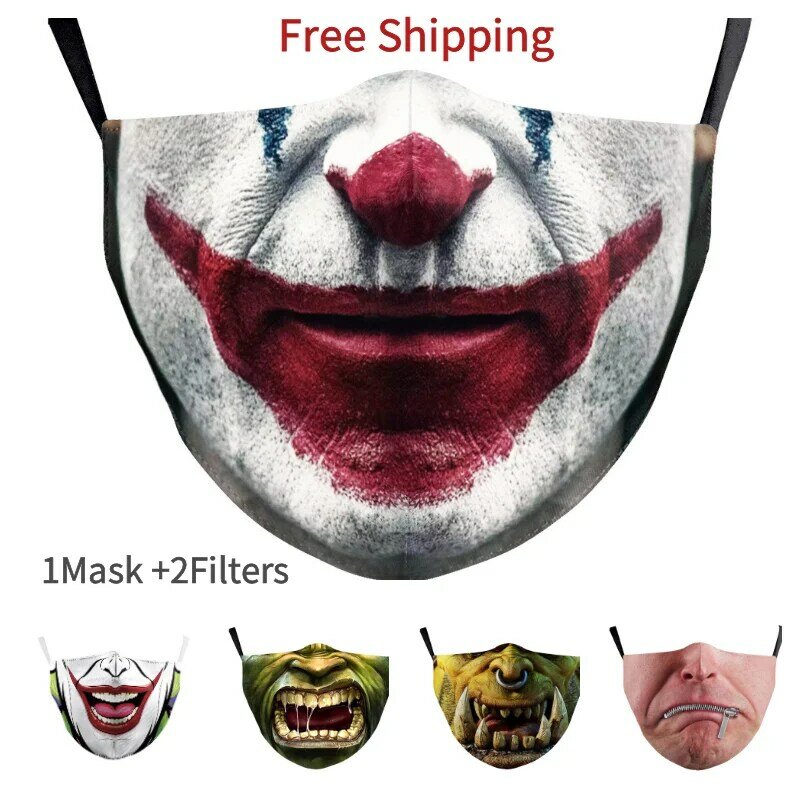 Free Shipping The big mouth series 3D Printed Face Fabric Masks respiratory protection Adult PM2.5 Filter Christmas Halloween