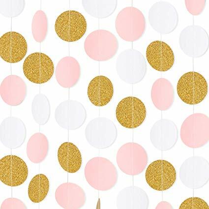 Guirlanda de papel rosa branco brilho ouro círculo pontos pendurado decorações para a festa de aniversário decorações de casamento