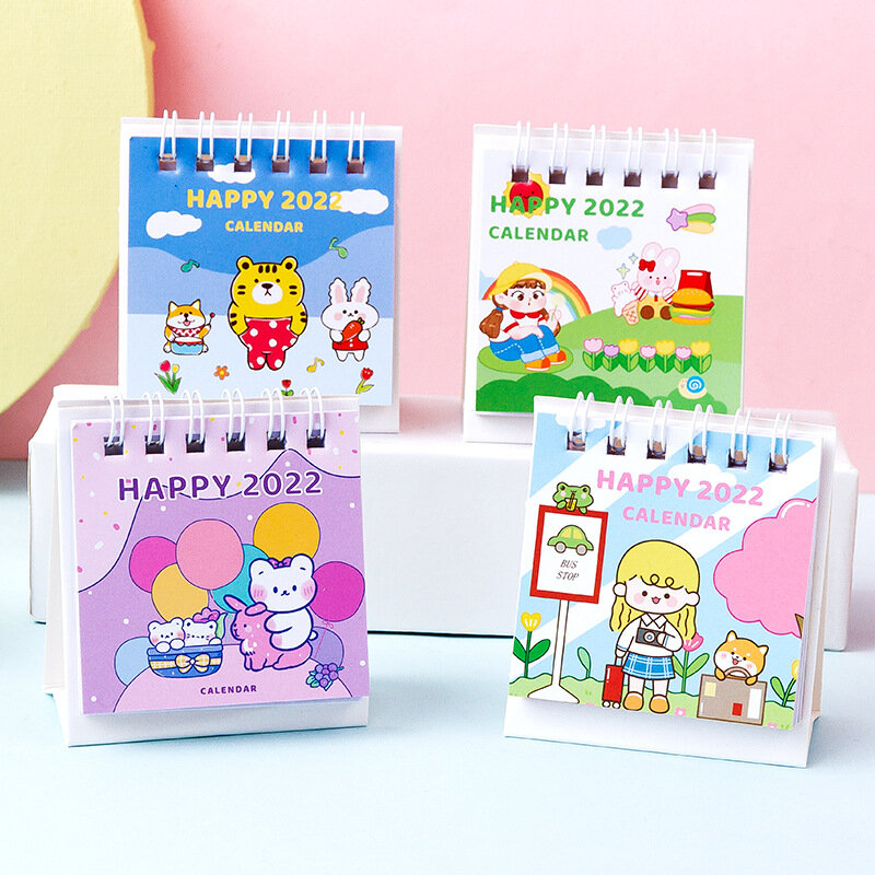 2022 New Kawaii Cute Friends Girl Small Mini Coil Calendars Creative Desk Calendar Daily Schedule Planner Agenda Organizer n1154