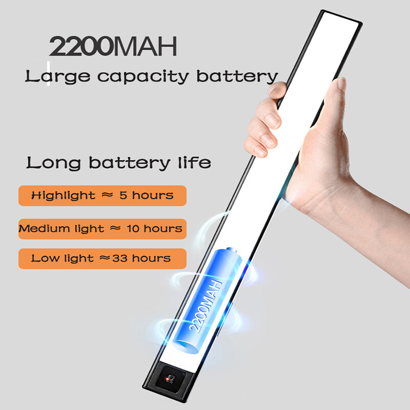 Luz led magnética ultra-fina com carregador usb, produto novo, 20, 40, 60, 80cm, luz inteligente por indução,