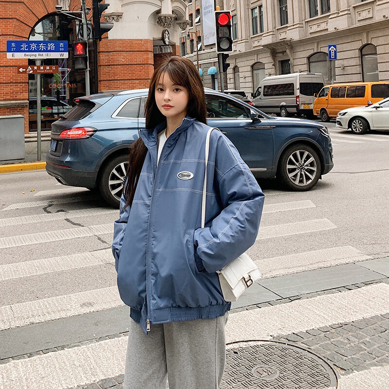 2021 nova jaqueta esportiva feminina outono estilo coreano solto algodão casaco de beisebol para baixo algodão estilo ins moda hong kong