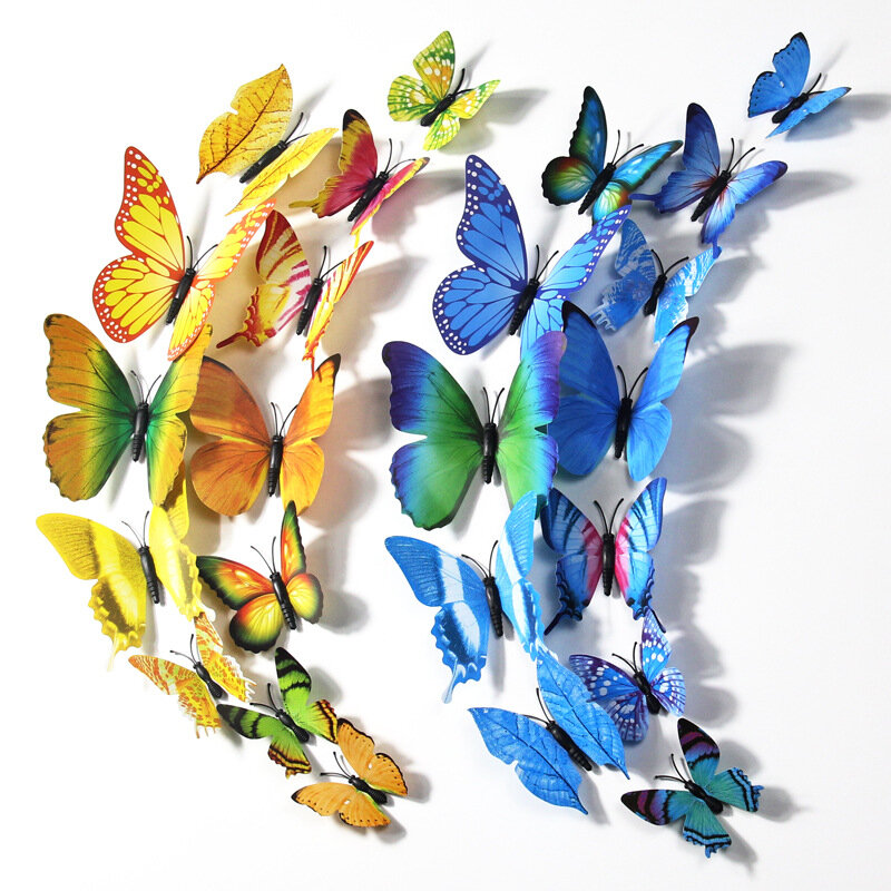 Xf 12cm-6cm simulação borboleta dupla face adesivo adesivo de parede geladeira magnética decoração para casa artesanato