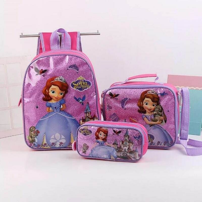 Mochila de princesa Disney para niños, bolsa de Elsa para el almuerzo, estuche de lápices de dibujos animados, bolso de Frozen, bolsa de regalo para estudiantes de escuela, 3 uds.