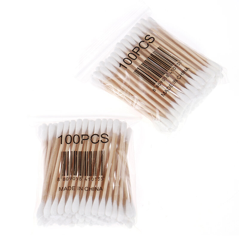 2 Pack Double Head Cotton Swab Women Makeup Cotton Buds Tip Medical Wood Sticks Nose Ears Cleaning Health Care Tools