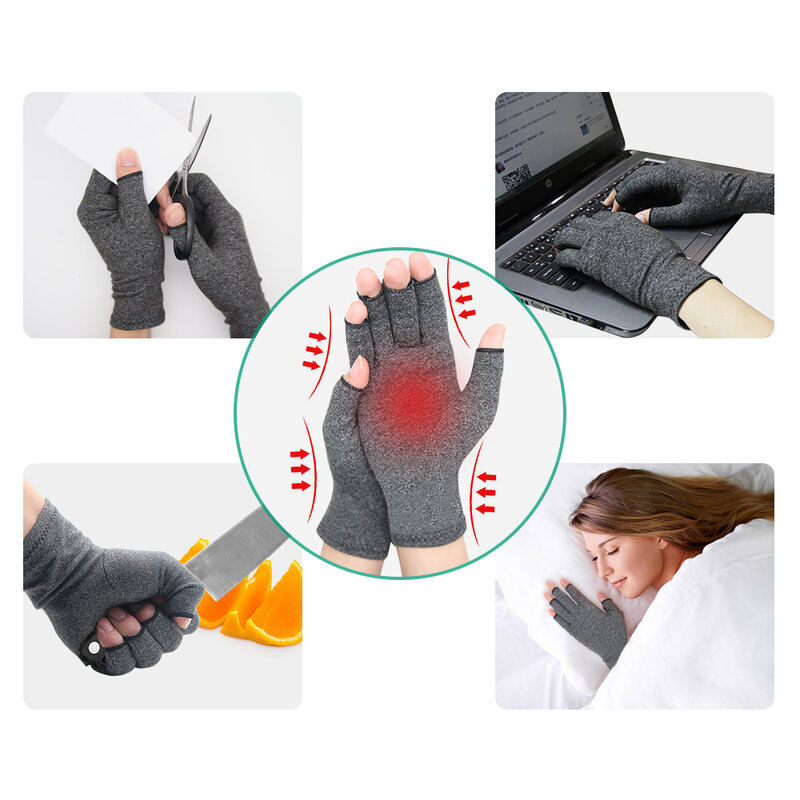 Aptoco-guantes de compresión para aliviar la artritis, terapia para el dolor articular, guantes de iones de cobre, guantes antideslizantes de medio dedo para mujeres y hombres