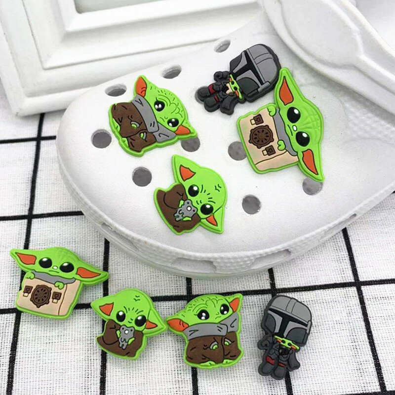 Cute 1pcs Little green monster PVC Shoe Charms DIY Cartoon Shoe Aceessories croc Clogs Decorations Fit kids X-mas Gifts jibz