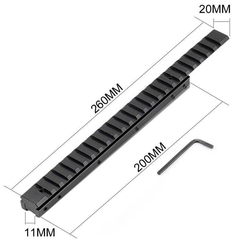 High-quality 260mm Long 24 Slots Dovetail Connector for Weaver Picatinny Extension Riser Rail Mounting 11mm 20mm Conversion