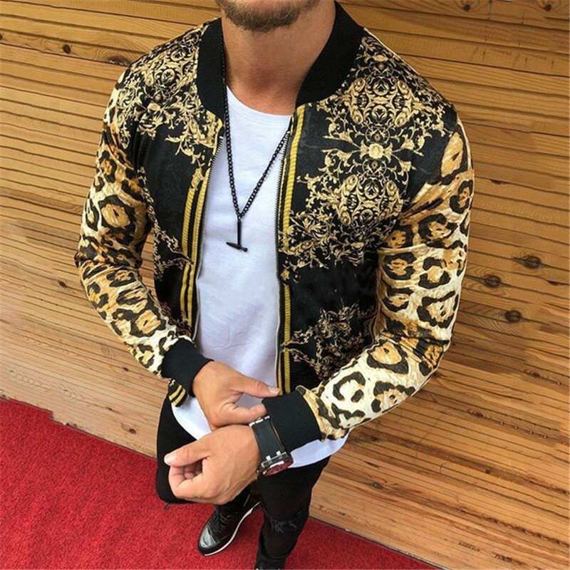 Куртка мужская приталенная с леопардовым принтом и круглым вырезом, весна-осень 2021