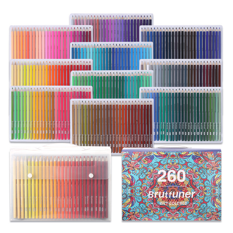 Brutfuner 260สีไม้ดินสอสี Professional วาดร่างดินสอชุดดินสอสีสำหรับโรงเรียนนักเรียน Art Supplies