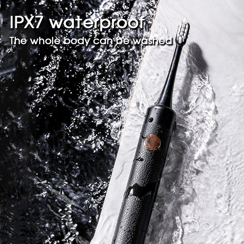 [Boi] 4 modalità in pelle testurizzata Design ricaricabile IPX7 Smart Time spazzolino elettrico sonico con testine di ricambio 8 spazzole