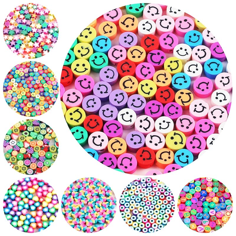 30pcs 10mm Smile Fruit Heart Beads Polymer Clay Beads Mixed Polymer Clay Spacer Beads For Jewelry Making DIY Bracelet Necklace