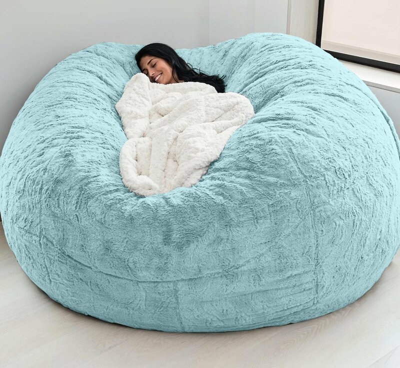 Dropshipping Giant Fluffy Fur Bean Bag Bed Slipcover Case Floor Seat Couch Futon Lazy Sofa Recliner Pouf