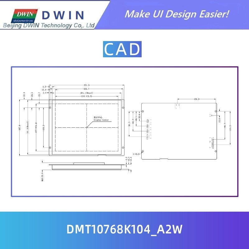 DWIN-pantalla inteligente HMI de grado médico, módulo LCD de alta resolución, 10,4x1024, dmt10768k104 _ a2wt, Panel táctil UART LCM, 768 pulgadas