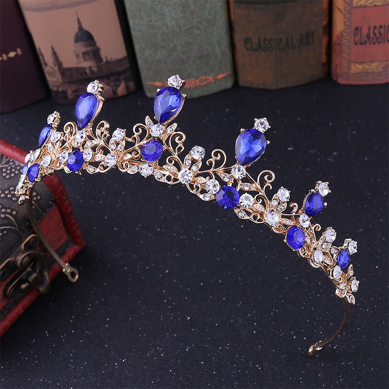Diadema de cristal blanca, rosa, azul, dorado y rojo, Tiaras y coronas para novia, accesorios para el cabello de boda, corona para mujer