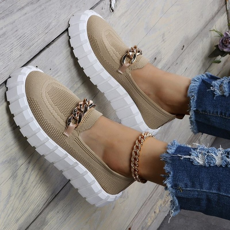 Large-Sized Flats Women 2021 Autumn New Shallow Ladies Breathble Comfy Slip On Loafers With Chain Home Outdoor Casual Shoes