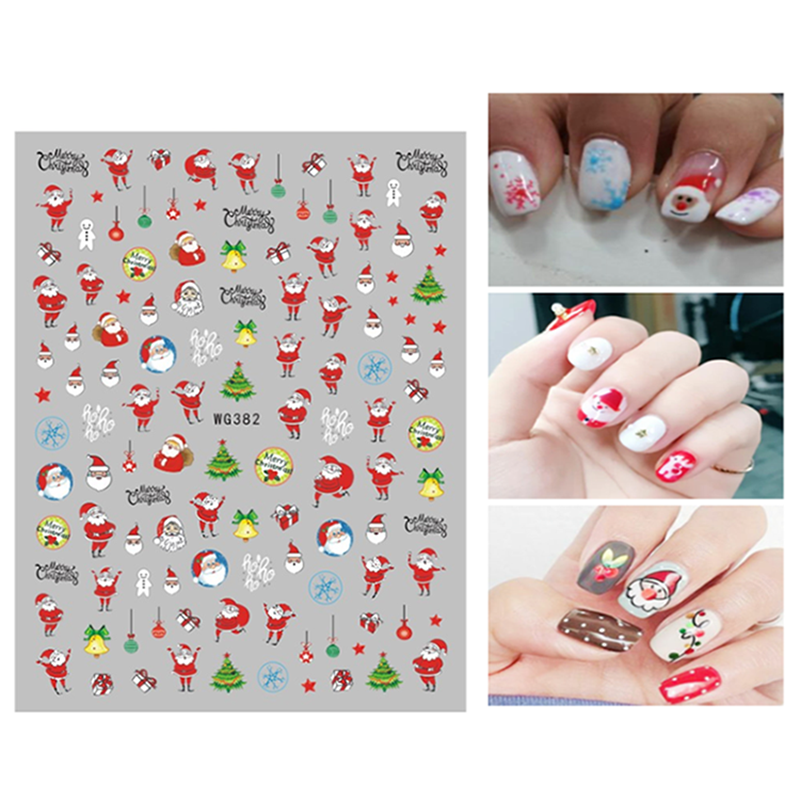 Pegatinas de dibujos animados para decoración de uñas, 1 unidad, Navidad, Santa, copo de nieve, DIY, autoadhesivo, deslizador