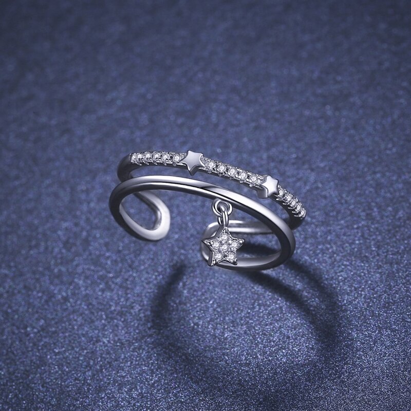 Sodrov anelli in argento Sterling 925 per donna anello a stella anello aperto anello da donna in argento 925 gioielli anello regolabile in argento