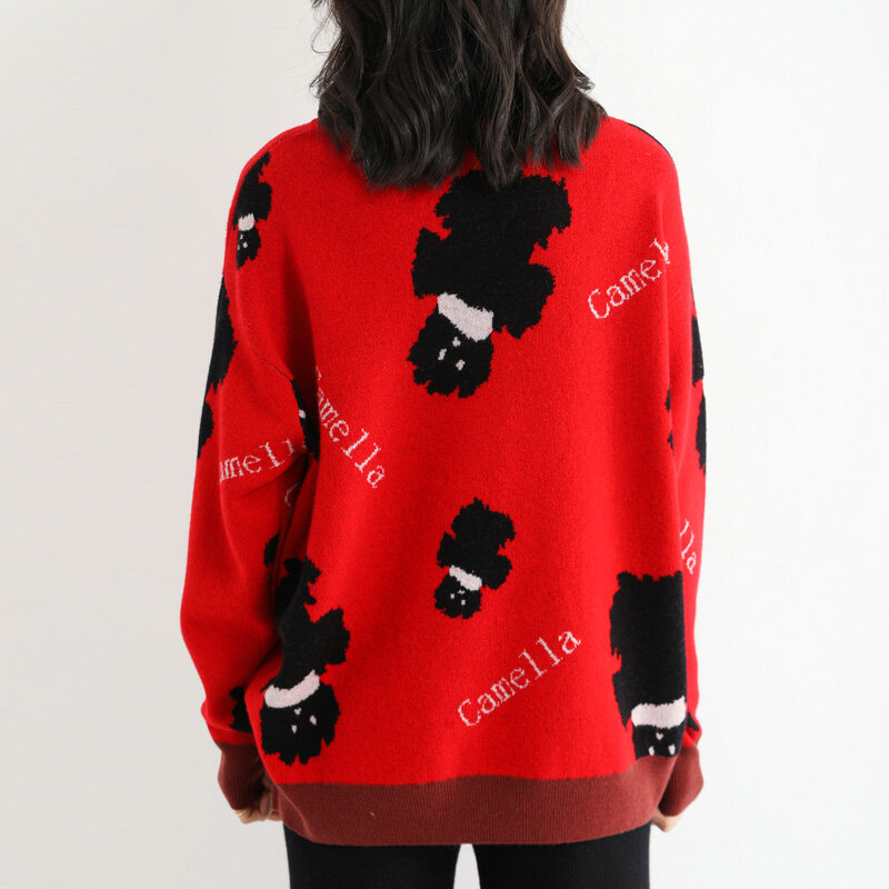 Женский трикотажный пуловер с круглым вырезом, свободного покроя