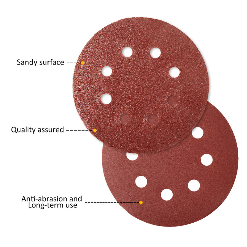 100pcs 125mm/5'' 60 80 100 120 240 Grit Round Shape Sanding Discs Buffing Sheet Sandpaper 8 Hole Sander Polishing Pad Each of 20