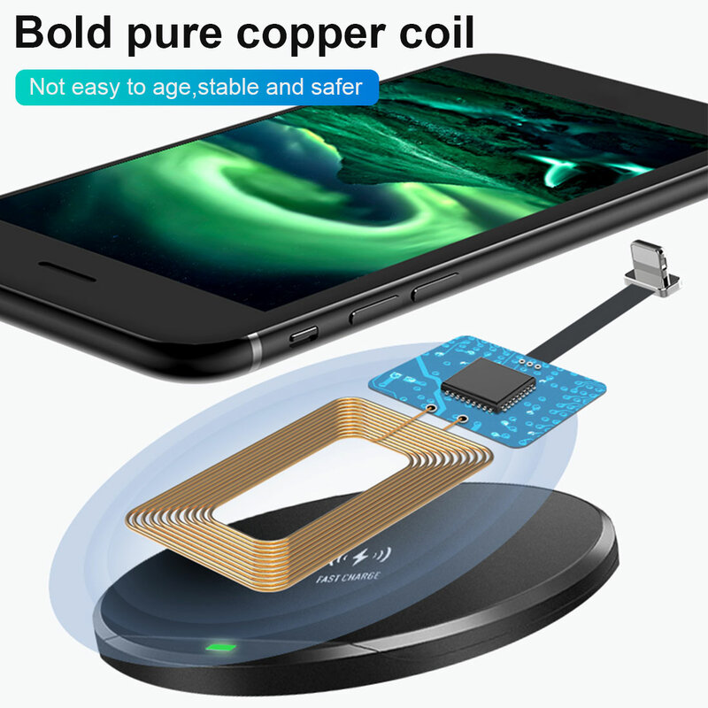 Adaptador de cargador inalámbrico rápido universal, Micro USB tipo C, adecuado para Samsung y Huawei, adecuado para iPhone, adecuado para Android