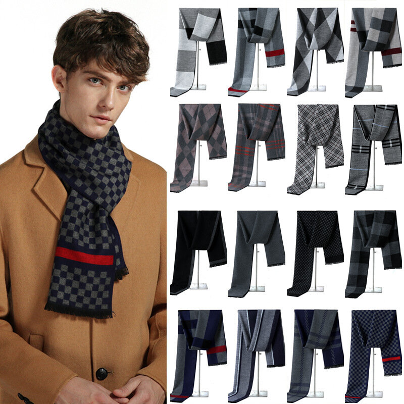 Xadrez cashmere cachecol masculino lenço de pescoço quente negócios longo pashmina presentes de natal marca luxo inverno