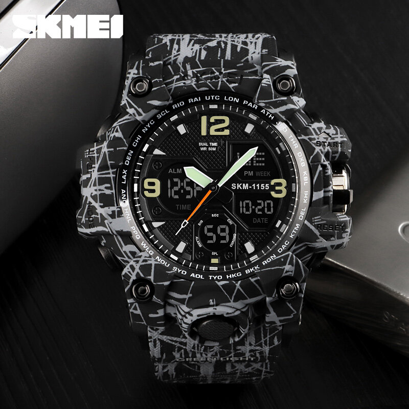 Hommes montre militaire 50m étanche montre-bracelet LED Quartz horloge Sport montre mâle relogios masculino 1155B Sport montre hommes S choc