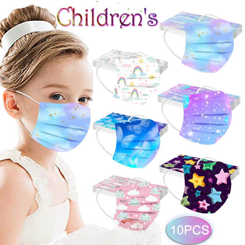 Mascarilla facial desechable con estampado de galaxia para niños y niñas, máscara Industrial de 3 capas con elásticos para las orejas