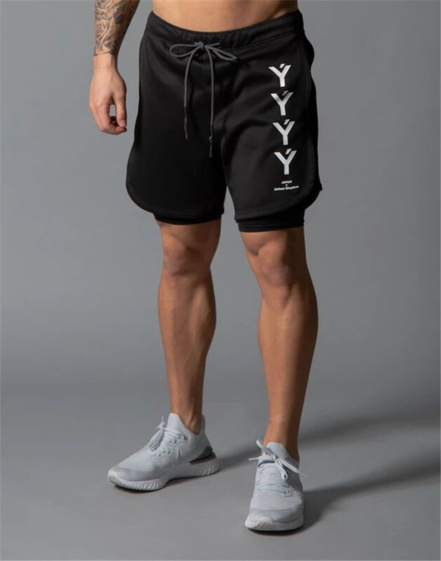 Merek Baru Celana Pendek Pria Double-Deck Celana Pendek Olahraga Lari Kebugaran Binaraga Latihan Pria Celana Pendek Jogger Gym M-XXL