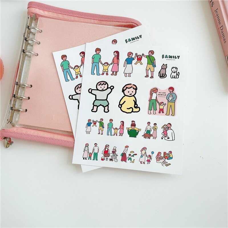 ins the same hand-painted cartoon family parent-child stickers sports hand account decoration PVC waterproof stickers