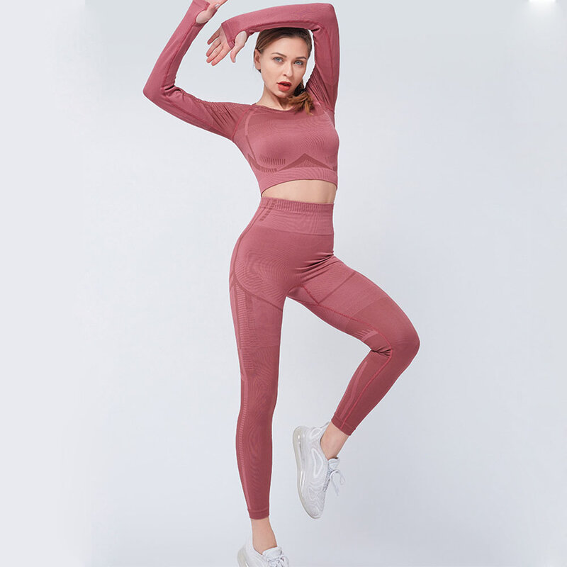 Nahtlose Yoga Set Frauen 2 Stück Outfits Hohe Taille Leggings Sport Crop Top Push Up Trainingsanzug Fitness für Frauen Gym kleidung