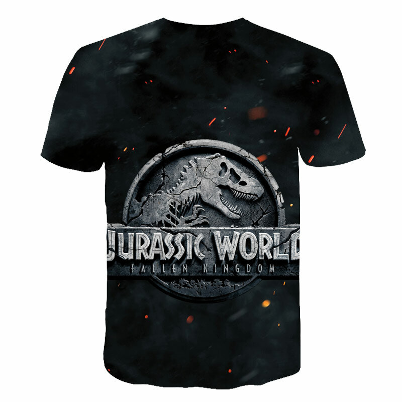 T-Shirt manches courtes homme, estival, avec tête de dinosaure imprimé en 3D, Jurassic World