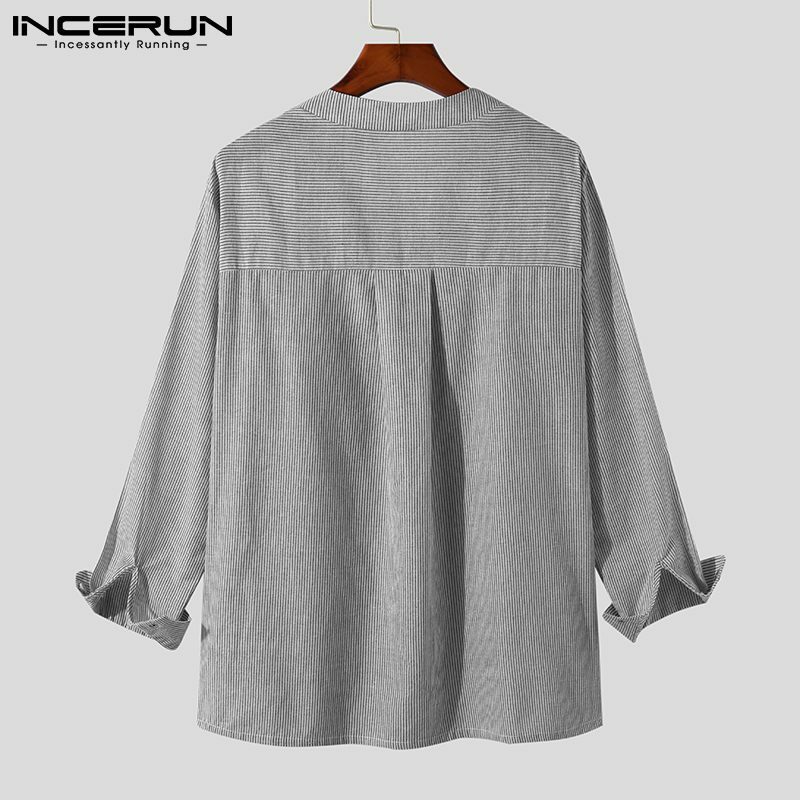 INCERUN-Blusa de manga larga para hombre, camisa elegante a rayas, estilo urbano, a la moda, S-5XL, nuevo, 2021