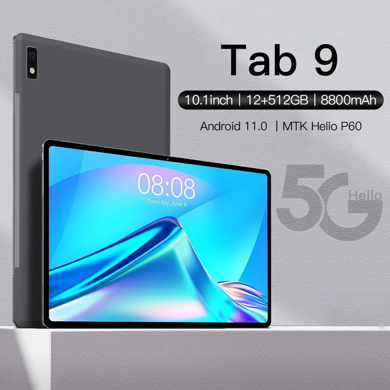 Tableta pc Tab 9 de 10 pulgadas, tablet android de 12GB de RAM + 512GB de ROM con bolígrafo, Android 11,0, tableta de llamadas, 10 núcleos, doble sim