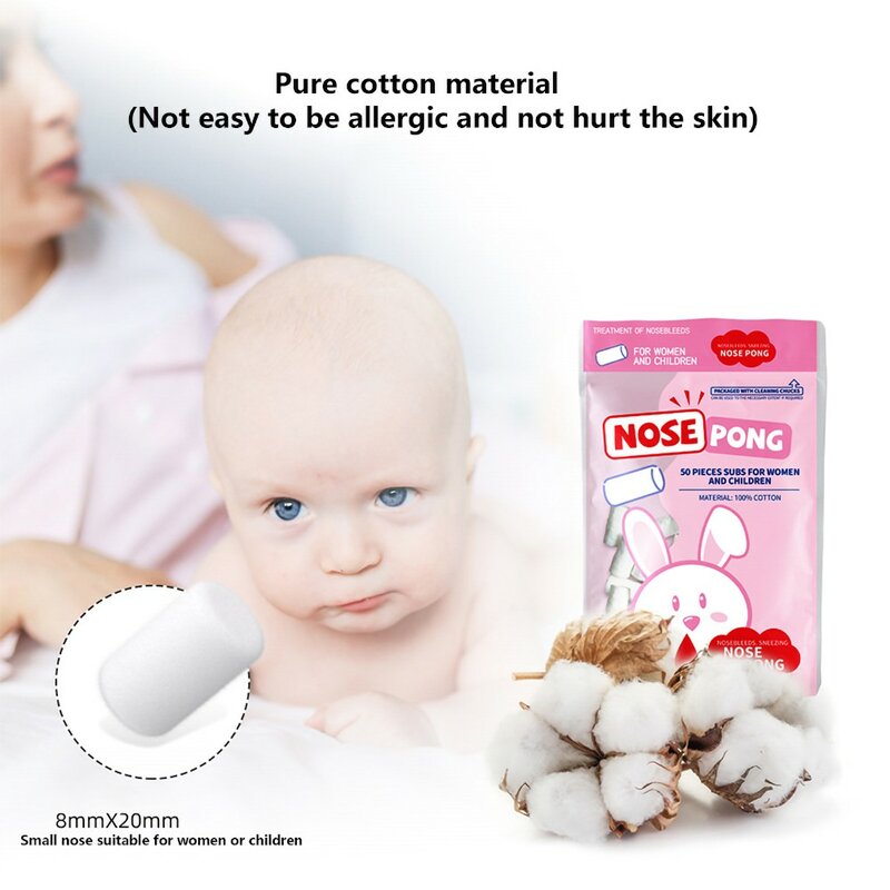 Pulverizador de nariz infantil, 50 cápsulas de rolo de algodão desengordurante, sem costura, nariz e nariz