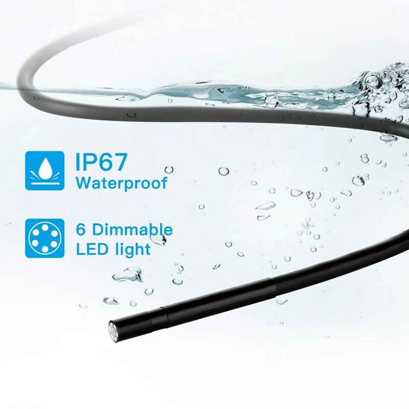 Proker WIFI Camera Nội Soi IP67 Chống Nước Cứng Cáp Kiểm Tra Máy Ảnh 5.5Mm 6 Đèn LED Camera Nội Soi Borescope Dành Cho IOS Android F220