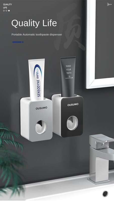 Dispenser Pasta Gigi Otomatis Artefak Dipasang Di Dinding Set Mesin Pemeras Rak Desinfeksi Sikat Gigi Toilet Bebas Pukulan