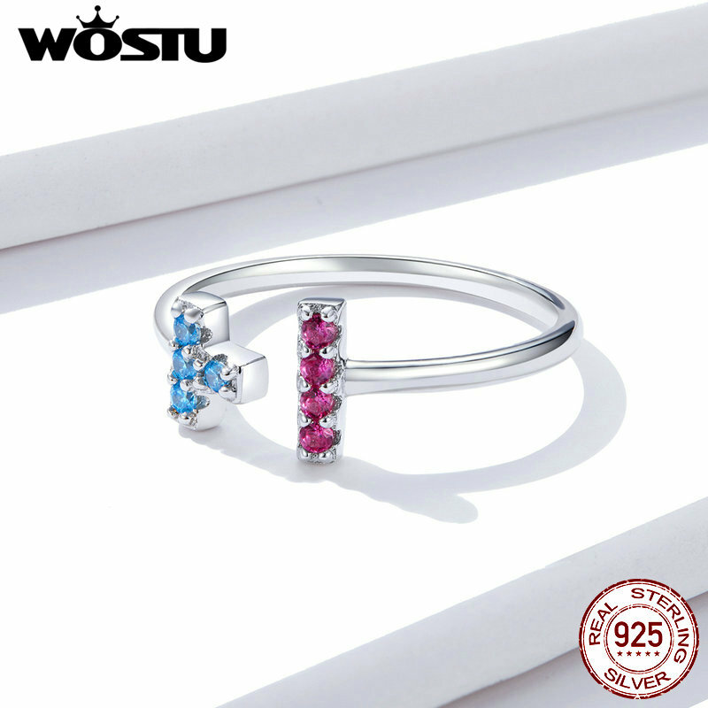 WOSTU Multicolor 925 Sterling Silver Tetris Zircon Engagement Rings for Women Anel Austrian Crystals Jewelry Wedding rings