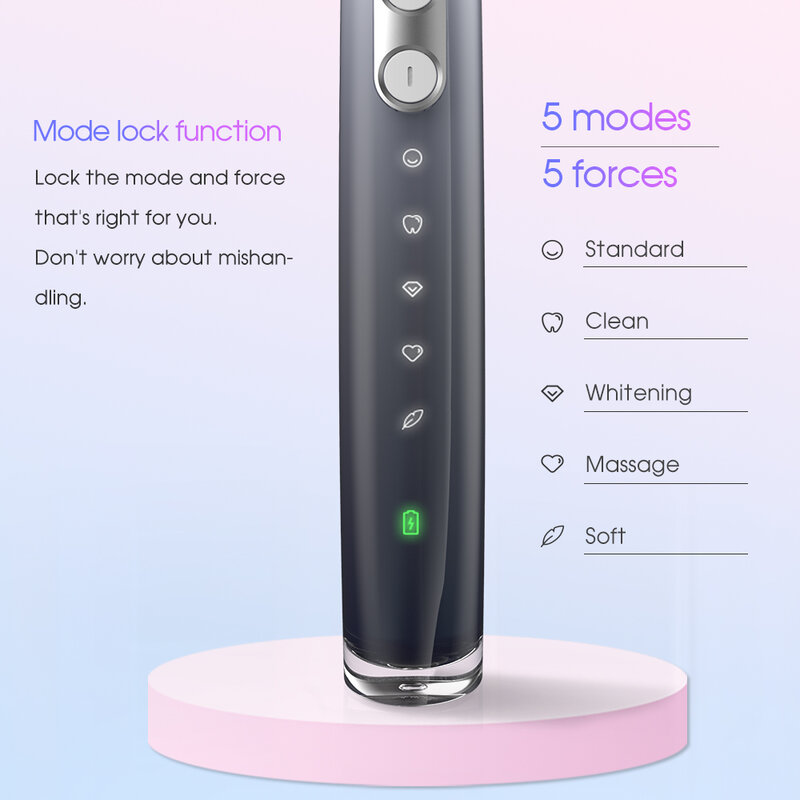 [Boi] New Induction Fast Charging With 8 Tooth Cleaning Brushes 5 Mode Intelligent Adult Sonic Rechargeable Electric Toothbrush