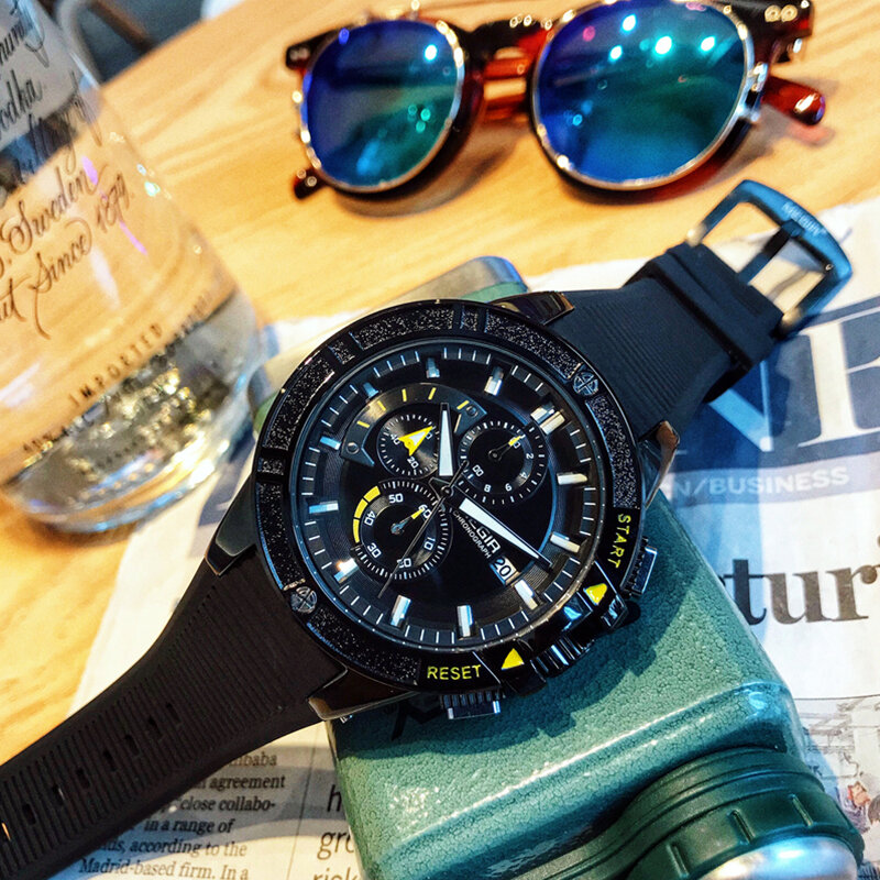 Relógio masculino megir de marca luxuosa, com pulseira de silicone, cronógrafo de quartzo, esportivo militar