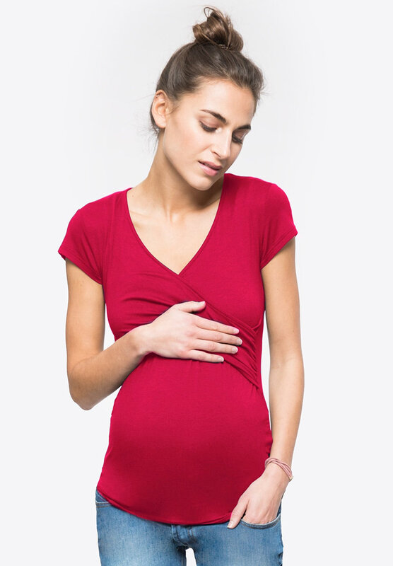 2020 nova maternidade camiseta mulheres grávidas enfermagem topos outono com decote em v manga curta cruz sólida gravidez amamentação camisas