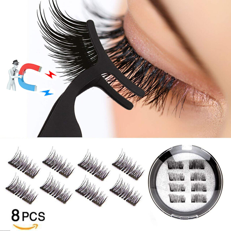LEKOFO-Cílios Magnéticos com 2 Cílios Magnéticos, 3D Falso Natural Mink Eye Lashes Extensão, Cílios Longos Faux, 8Pcs