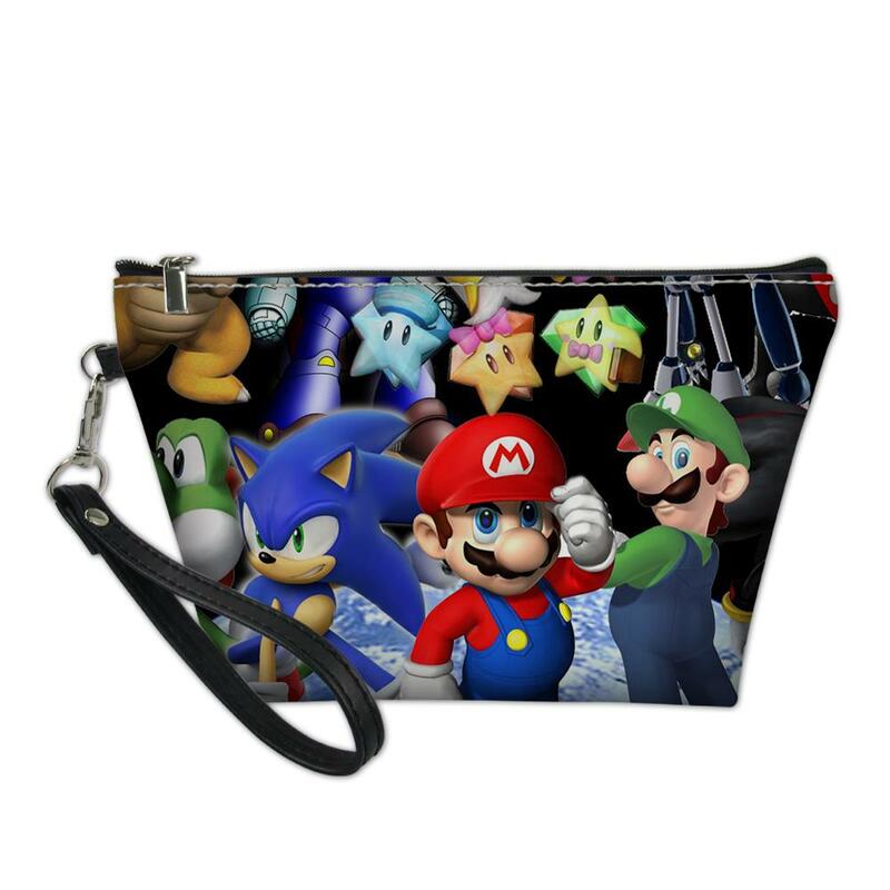 HaoYun PU Leather Women Cosmetic Bags Super-Mario-Game-Pattern Travel Make Up Necessaries Hot Game Design Toiletry Pouch Kits