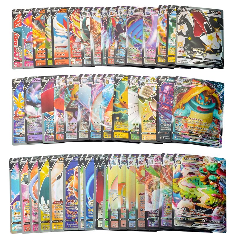 60-200Pcs French Version Pokemon Card Featuring 10 V 50 VMAX 100 Gx 60 Tag Team 20 MEGA 80 EX For Children's Collection Card Toy