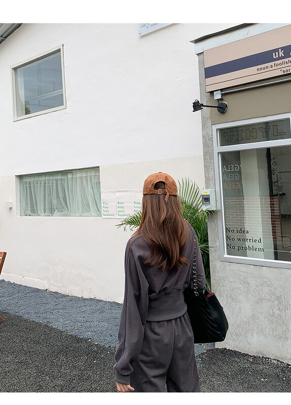 Treino feminino 2 peça conjunto de moletom estilo simples cor sólida manga longa casual terno roupas topo primavera outono