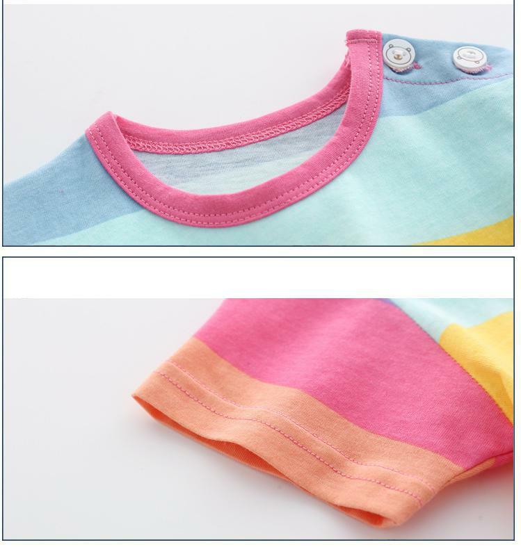 Camiseta de algodón para niños, niñas y bebés, ropa informal con estampado de dibujos, flores y arcoíris, unisex, para verano
