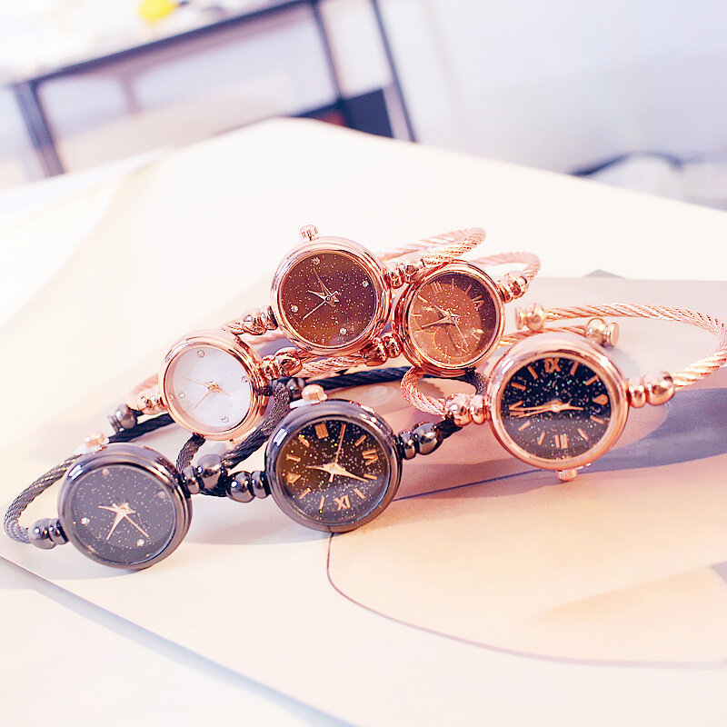 Relógio quartzo pulseira dourada pequena, de luxo aço inoxidável retrô feminino fashion casual