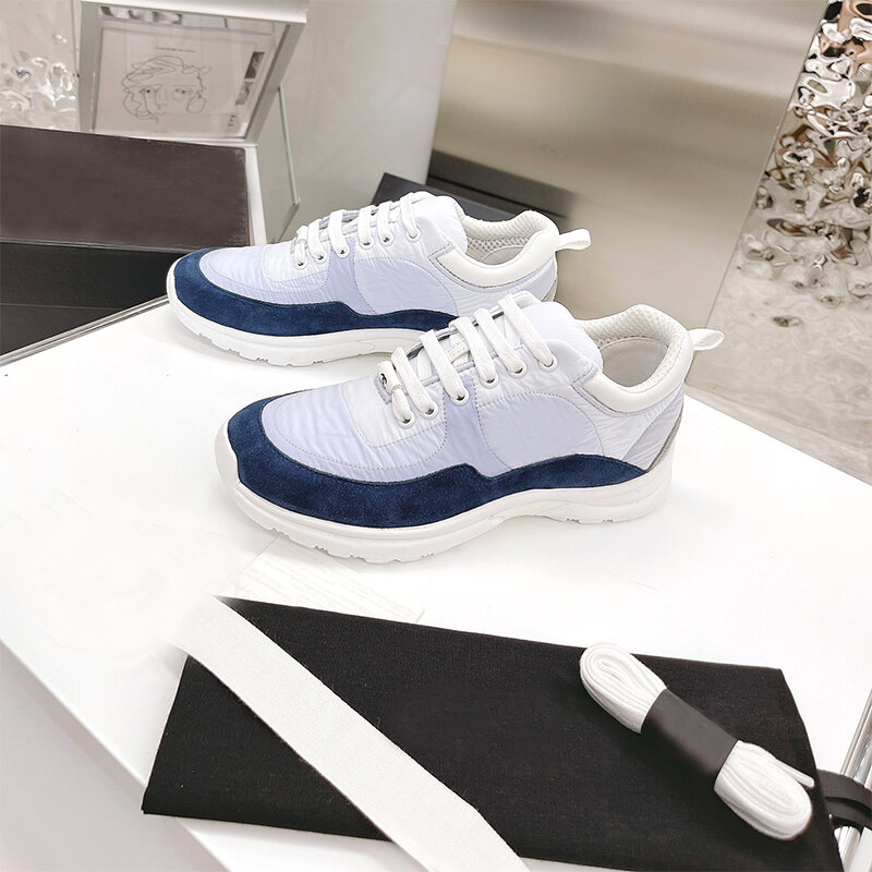 European Station Denim Plus Size Ladies Sneakers Lightweight Leather Color Matching Old Shoes Increased Flat Casual Shoes