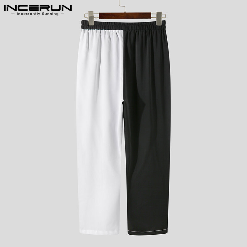 INCERUN เสื้อกันหนาว Casual Streetwear ใหม่ Pantalones ผู้ชาย2สีเย็บร้อนขายแฟชั่นตรงหลวม All-Match กางเกงขายาว s-5XL